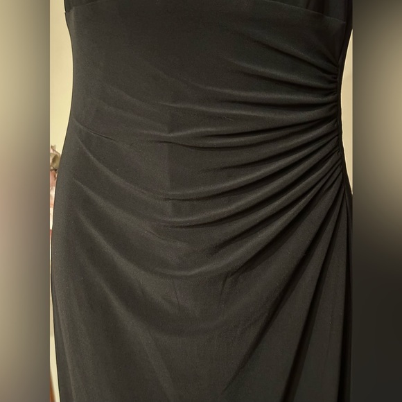 Chaps Black Halter Maxi Dress Beaded Neck Line & Key Hole. Long Slit Side Sz 12 - Picture 6 of 11